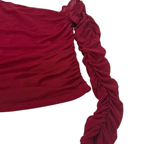 Lulus Popular Sparkle Wine Red Rhinestone Asymmetrical Crop Top size S NWT - Picture 3 of 6